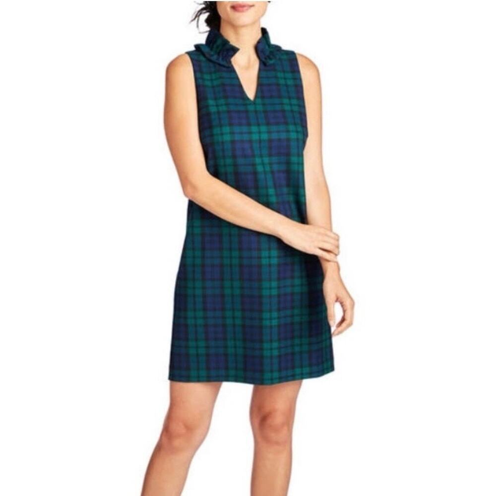 Vineyard Vines Blackwatch Plaid Meredith Ruffle Neck Shift Dress Sz.2 NWT - Picture 4 of 16